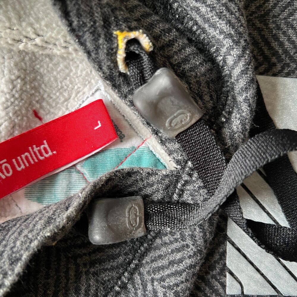 Ecko Unltd The Crucial Pullover Hoodie Sz L Vintage Y2K Gray Herringbone Fleece - Picture 6 of 7